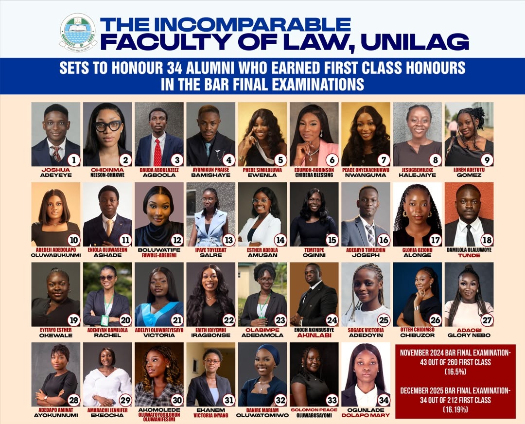 UNILAG Law Faculty Honours 34 First Class Bar Graduates, Celebrates WIPO Moot Court World Champions